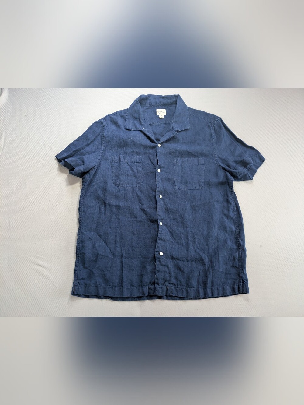 J Crew Mens Shirt Large Blue Short Sleeve Button Up Baird McNutt Irish Linen
